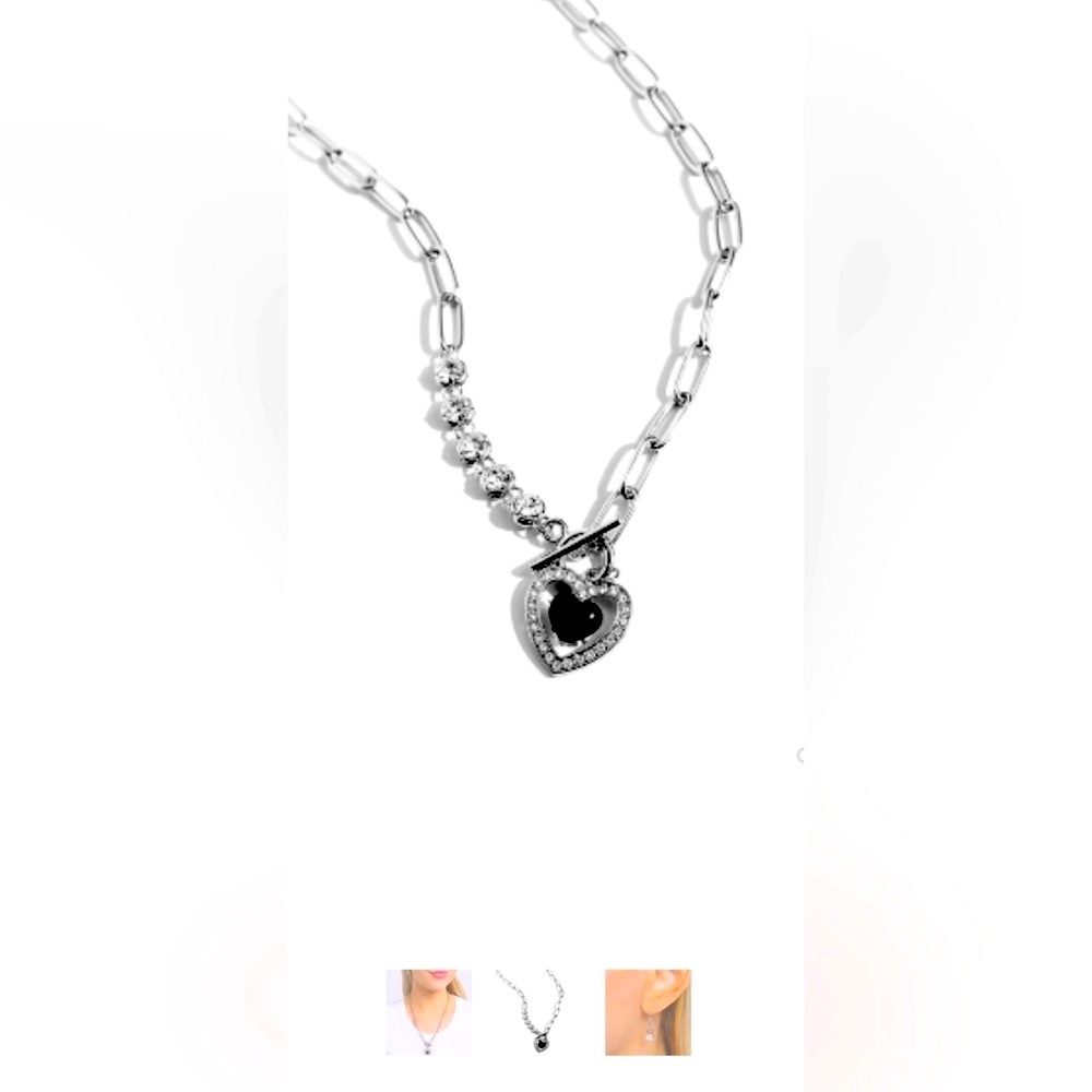 🖤🤍🖤 “SOFT-HEARTED STYLE” BLACK NECKLACE WITH FREE EARRINGS ~ PAPARAZZI❗️🖤🤍🖤 - Picture 4 of 5